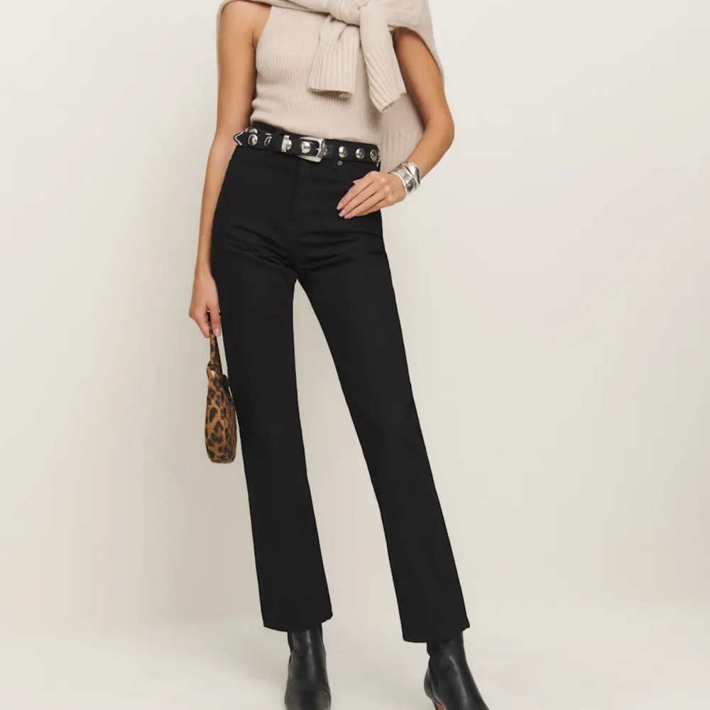 Reformation Cynthia High Rise Straight Jeans in Seattle Wash (Black Denim)